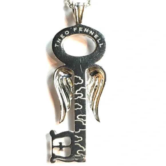 RARE 18K THEO FENNELL DESIGNER VS DIAMOND WING ANGEL KEY PENDANT NECKLACE CHAIN - Picture 4 of 5
